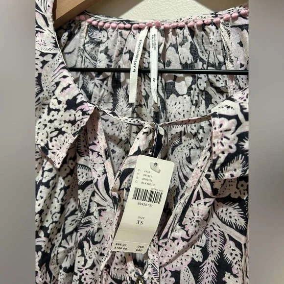 NWT by Anthropologie Peasant Blouse Top - White, Pink and Blue - Women’s Size XS - Picture 4 of 9